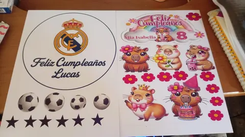 Láminas para cumpleaños con fútbol y capibaras