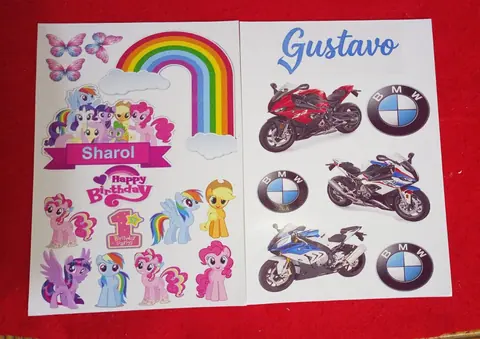Láminas impresas para cumpleaños con ponis y motocicletas