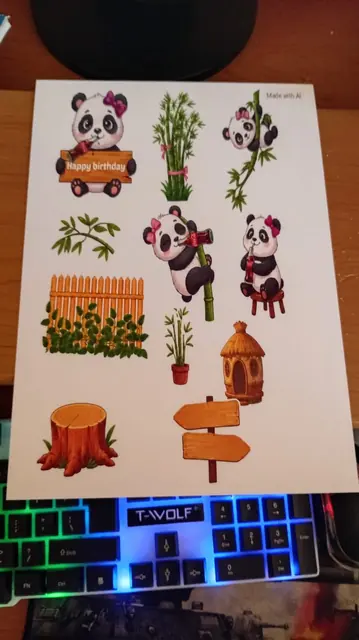Lámina impresa con pandas y bambú para decoración de cumpleaños